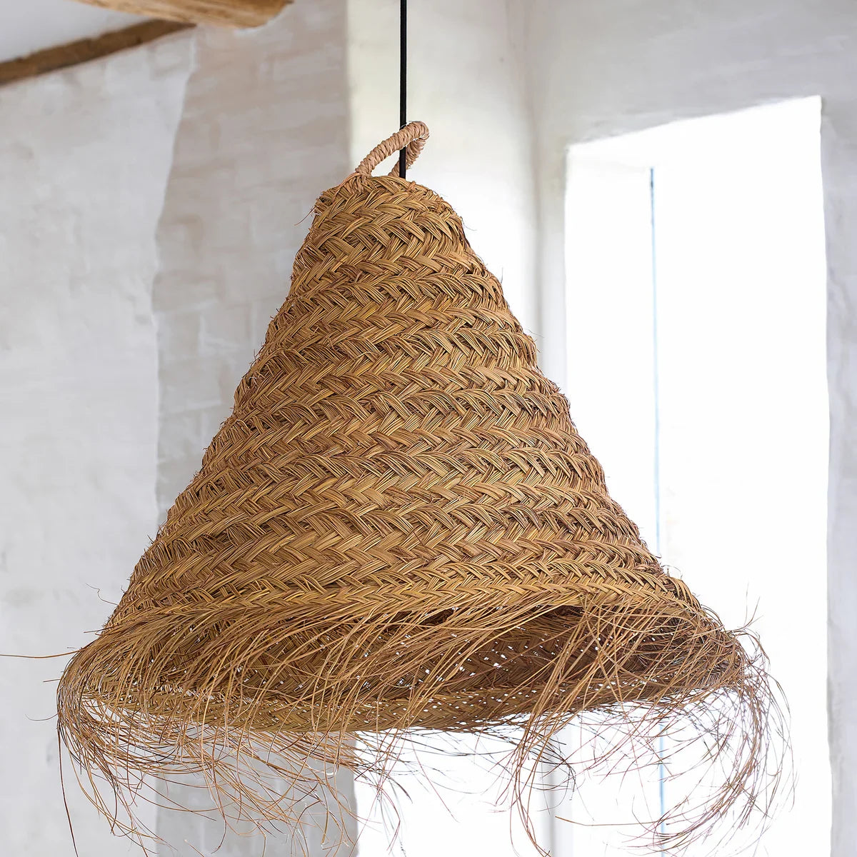 Abat-jour suspension en jonc tressé 50 cm, artisanat marocain fait main