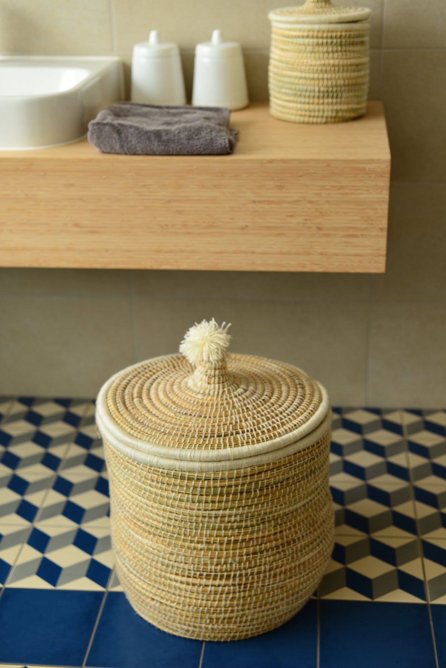 Panier à linge naturel avec couvercle 40 cm
