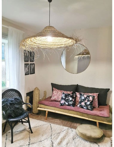Abat-jour suspension parasol 100 cm en jonc tressé, artisanat marocain