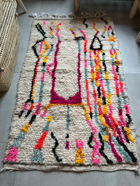 Tapis berbère en laine de mouton 90/150 cm, couleurs vives, fait main au Maroc