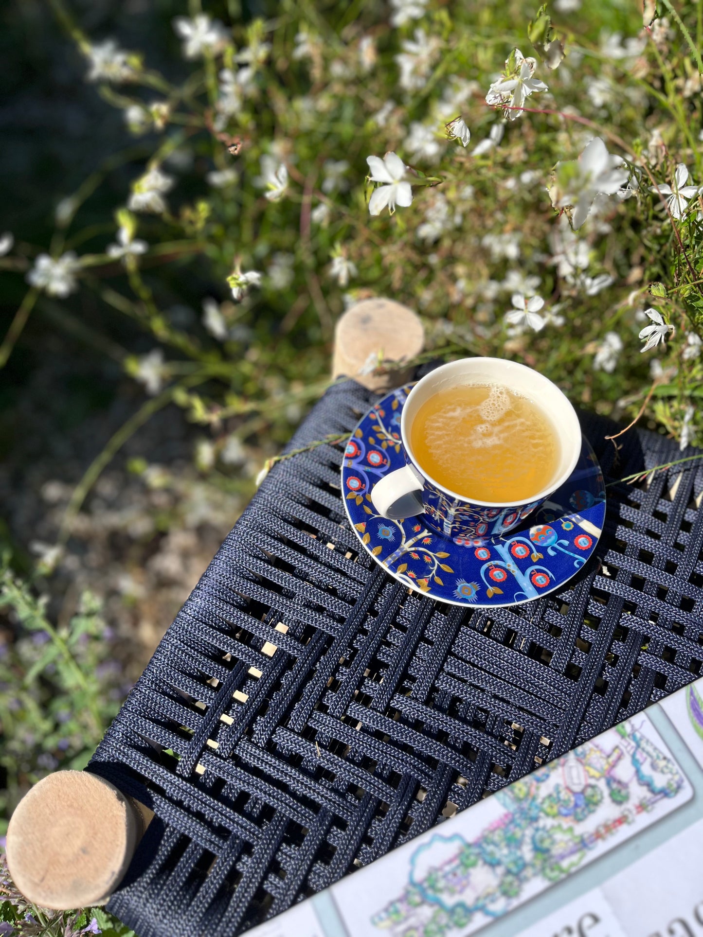 Banc en coton macramé bleu marine 100 cm