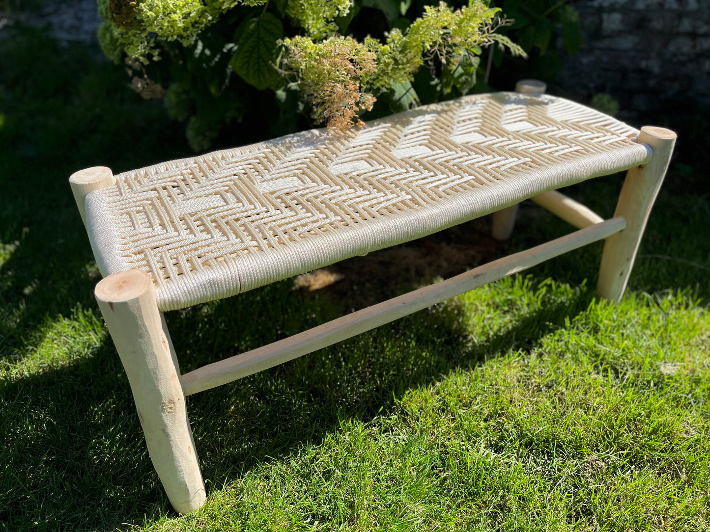 Banc en coton macramé blanc 80 cm