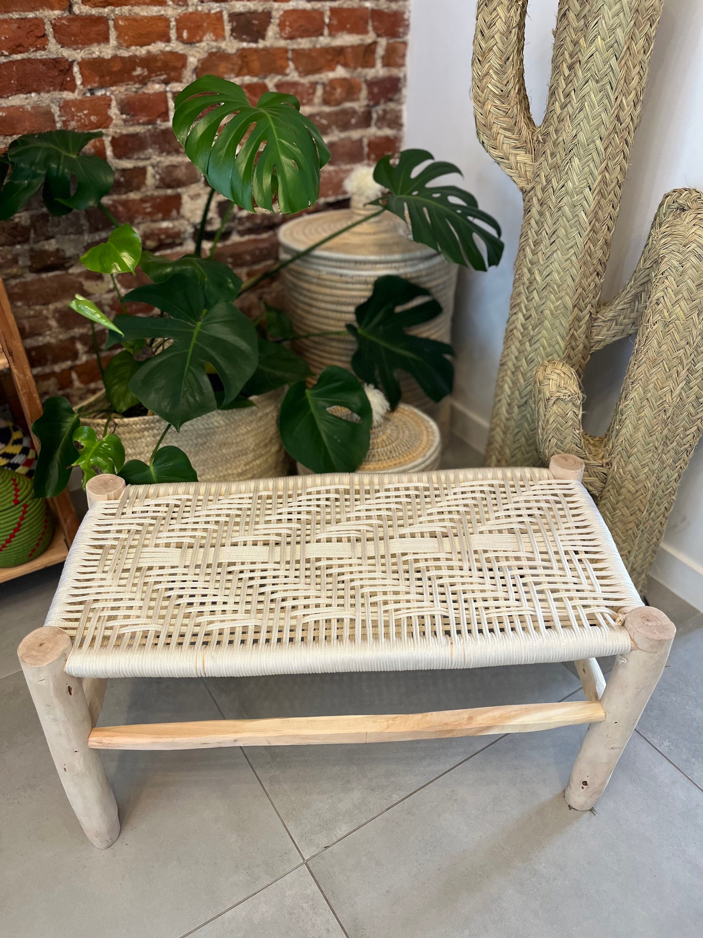 Banc en coton dom blanc 100 cm