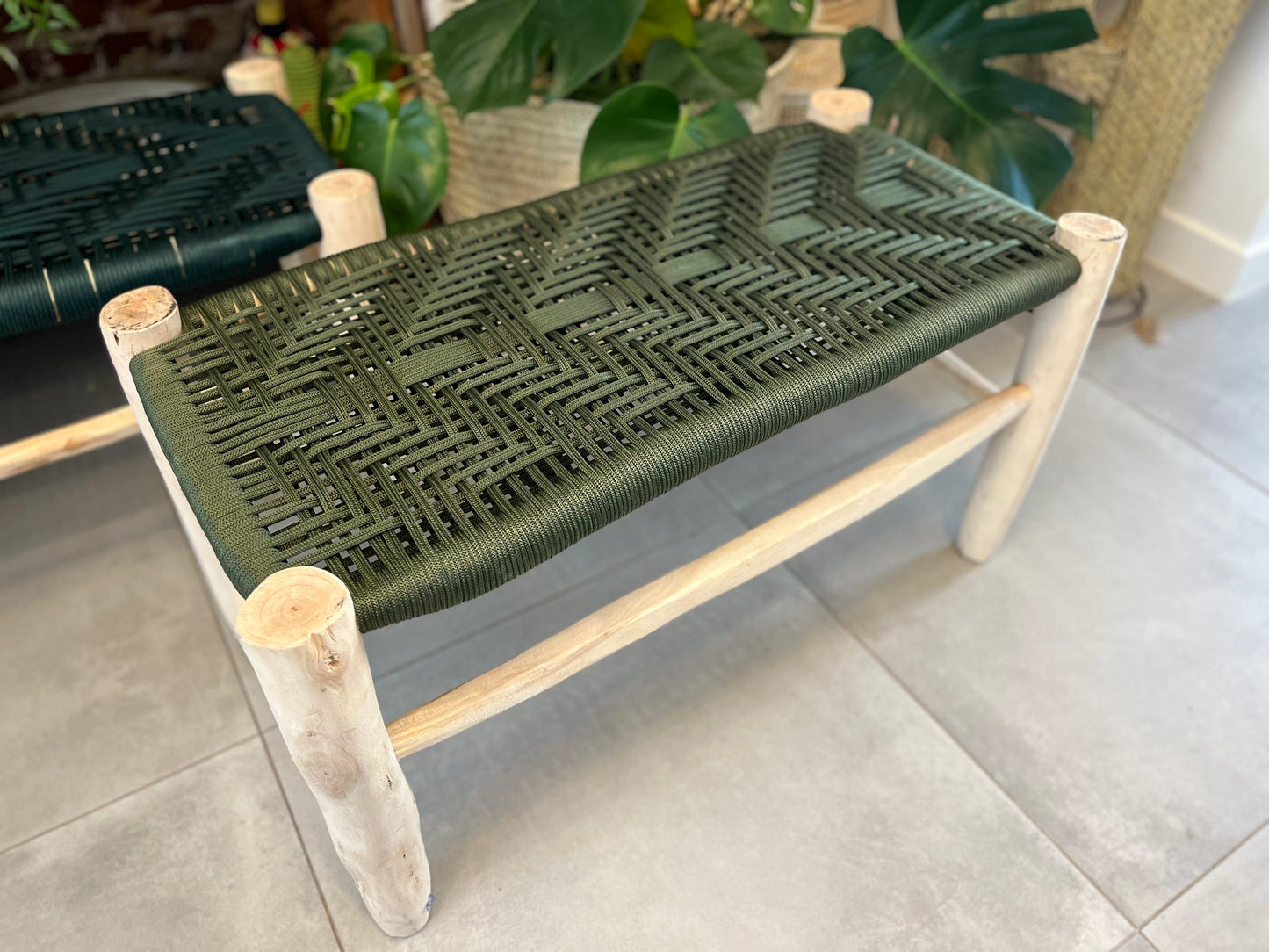 Banc en coton macramé vert olive 80 cm