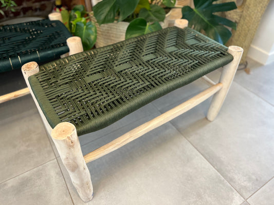 Banc en coton macramé vert olive 80 cm