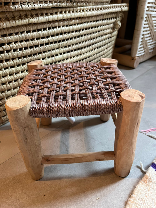 Tabouret en coton macramé vieux rose 20 cm